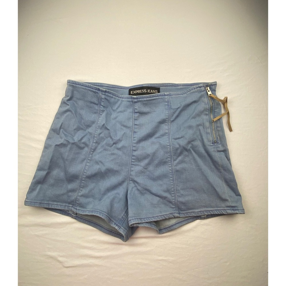 Express Jeans Womens Light Wash Side Zip High Waisted Denim Shorts‎ Size 6 NWT